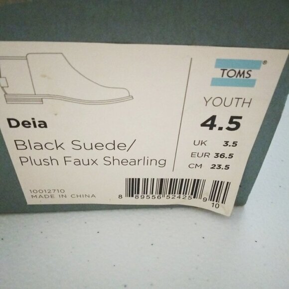 NIB ~ Toms "Deia" Black Suede + Faux Shearling Ankle Boots ~ Girls Youth Sizes - Picture 12 of 16